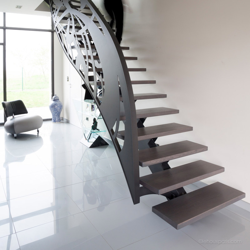 escalier contemporain bois et metal lehoux paris