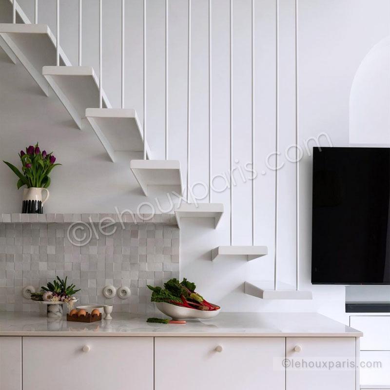escalier SUSPENDU metal blanc lehoux loft duplex paris (6)