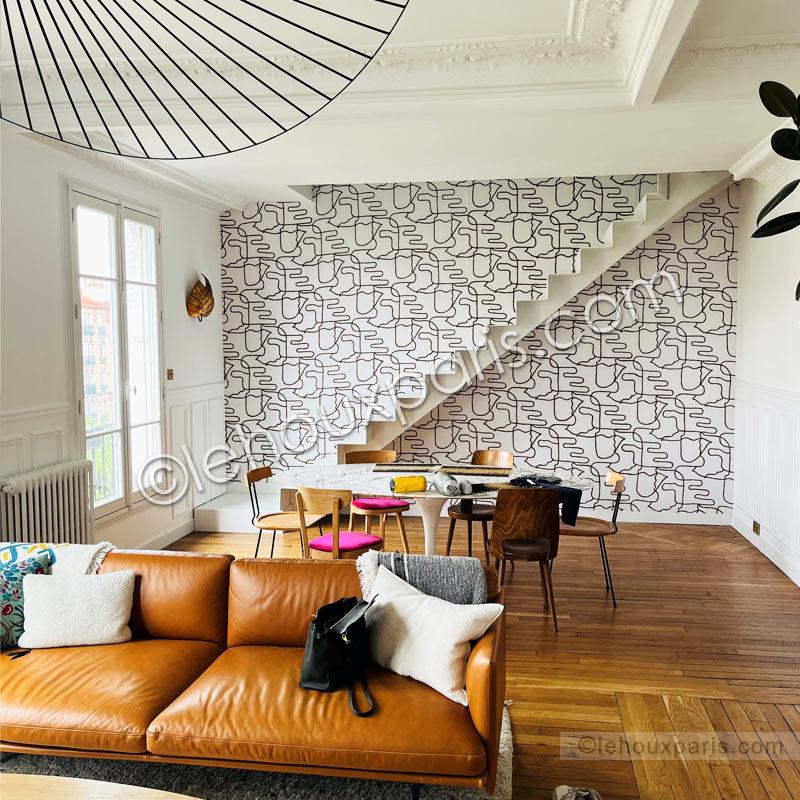 escalier SUSPENDU metal blanc lehoux loft duplex paris