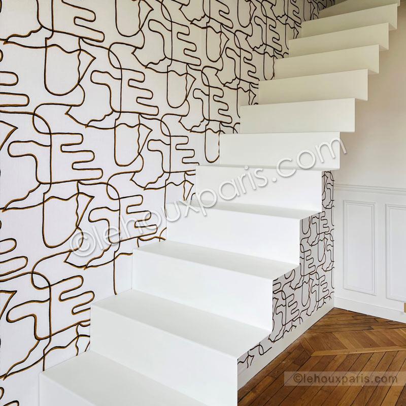 escalier SUSPENDU metal blanc lehoux loft duplex paris