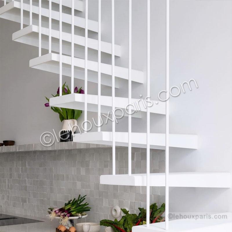 escalier SUSPENDU metal blanc lehoux loft duplex paris (6)