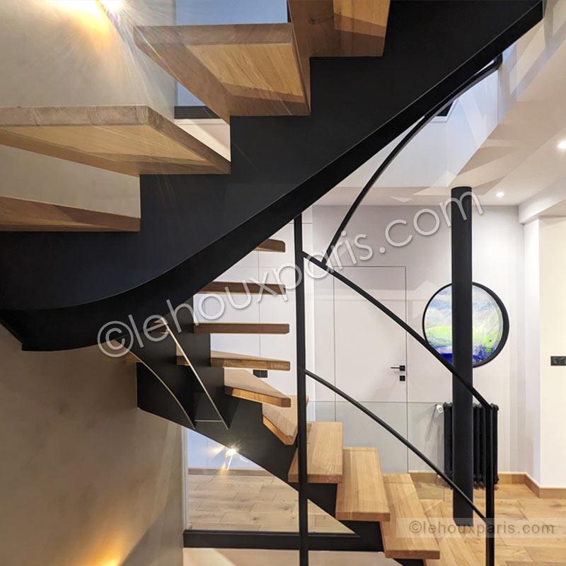 escalier design metal verre bois lehoux qualité paris