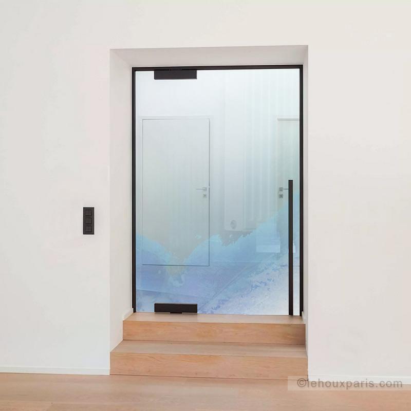 porte en verre couleur bleue vitrail contemporain artiste salon et jardin