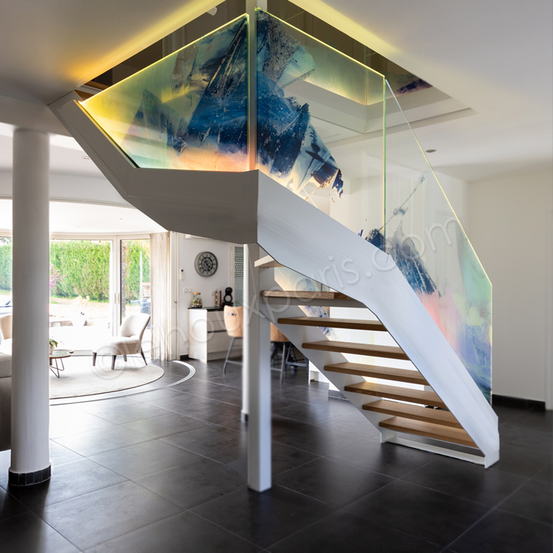 ESCALIER METAL VERRE COULEUR lumiere nuit LehouxParis Design art byTemporal (7)