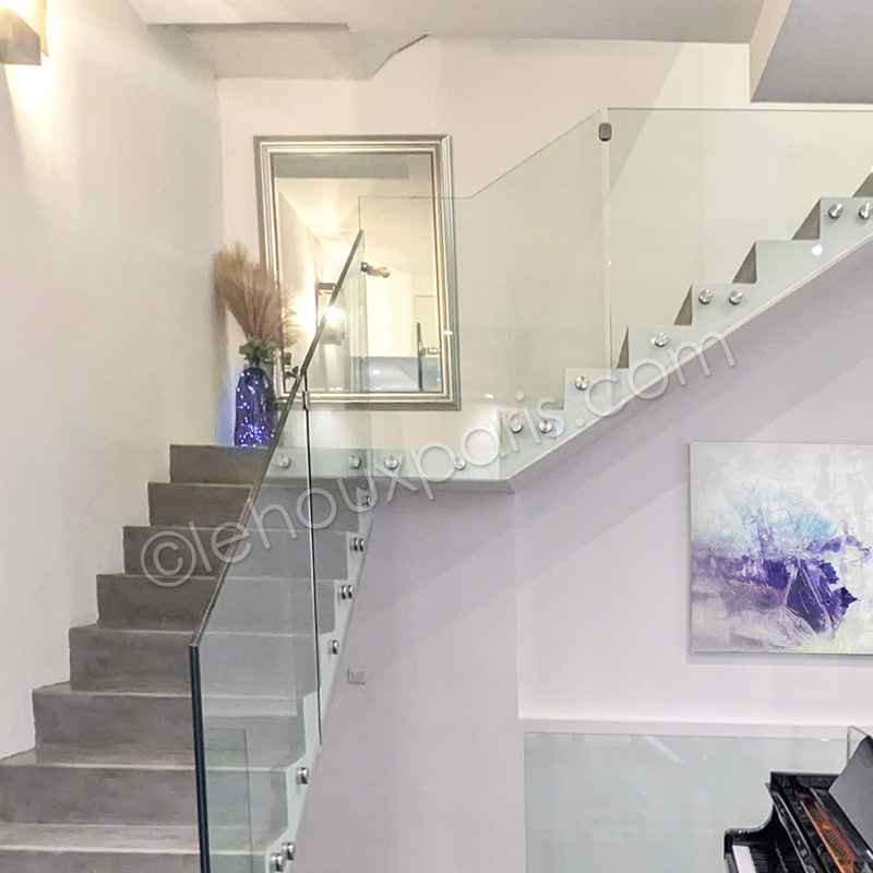 ESCALIER béton rampe VERRE piano a queue duplex LEHOUX PARIS