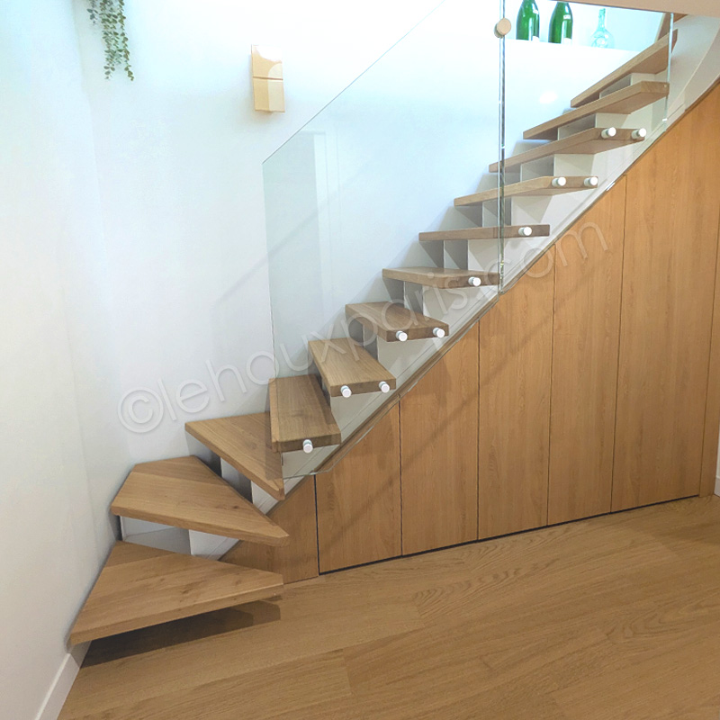 ESCALIER bois rampe VERRE duplex LUXE LEHOUX PARIS