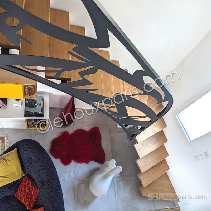 escalier bois metal deco design roche bobois maison contemporaine paris (5)
