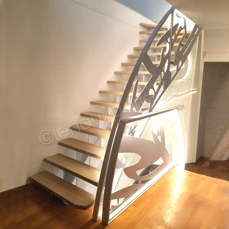 escalier bois metal lumiere LEHOUX PARIS