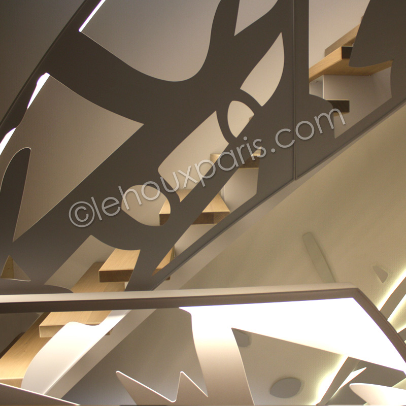 escalier bois metal lumiere LEHOUX PARIS