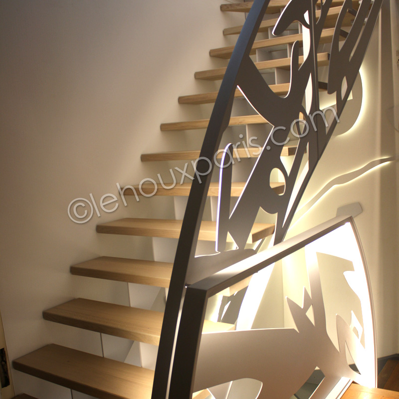 escalier bois metal lumiere LEHOUX PARIS