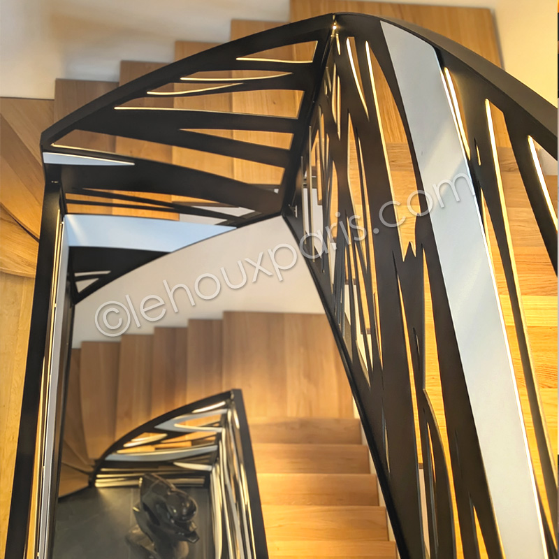 escalier bois metal lumiere prestige haut de gamme Manoir LEHOUX PARIS (3)